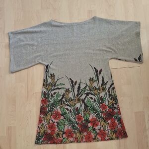 BeeBop & Wally Gray Tan Floral Mini Sheath Dress Dolman Sleeves Size M